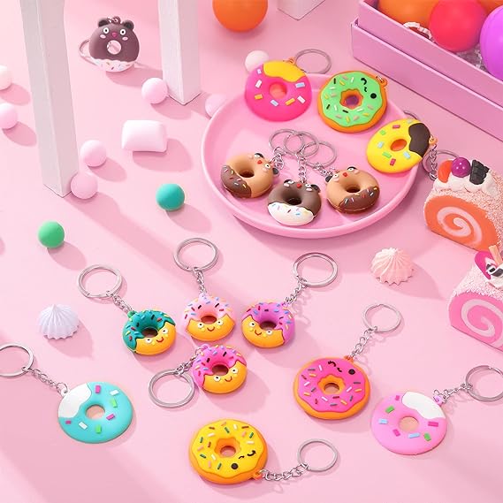 Donut Party Favors Sweet Donut Keychain Kids Key Chains for Backpacks Sweet Donut Theme Keychain Pendant for Kid Toy Ornament Souvenirs Gift Treat Goodie Bag Fillers