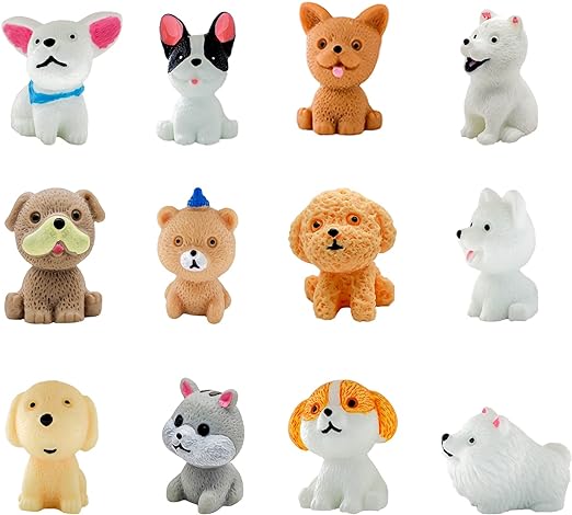 Mini Dog Figurines Playset 12PCS, Dog Figure Toy Puppy Figures Puppy Miniature, Figurine Dog Cake Topper Decoration, For Kids Toddler Christmas Birthday Gift, Fairy Garden Ornament Home Office