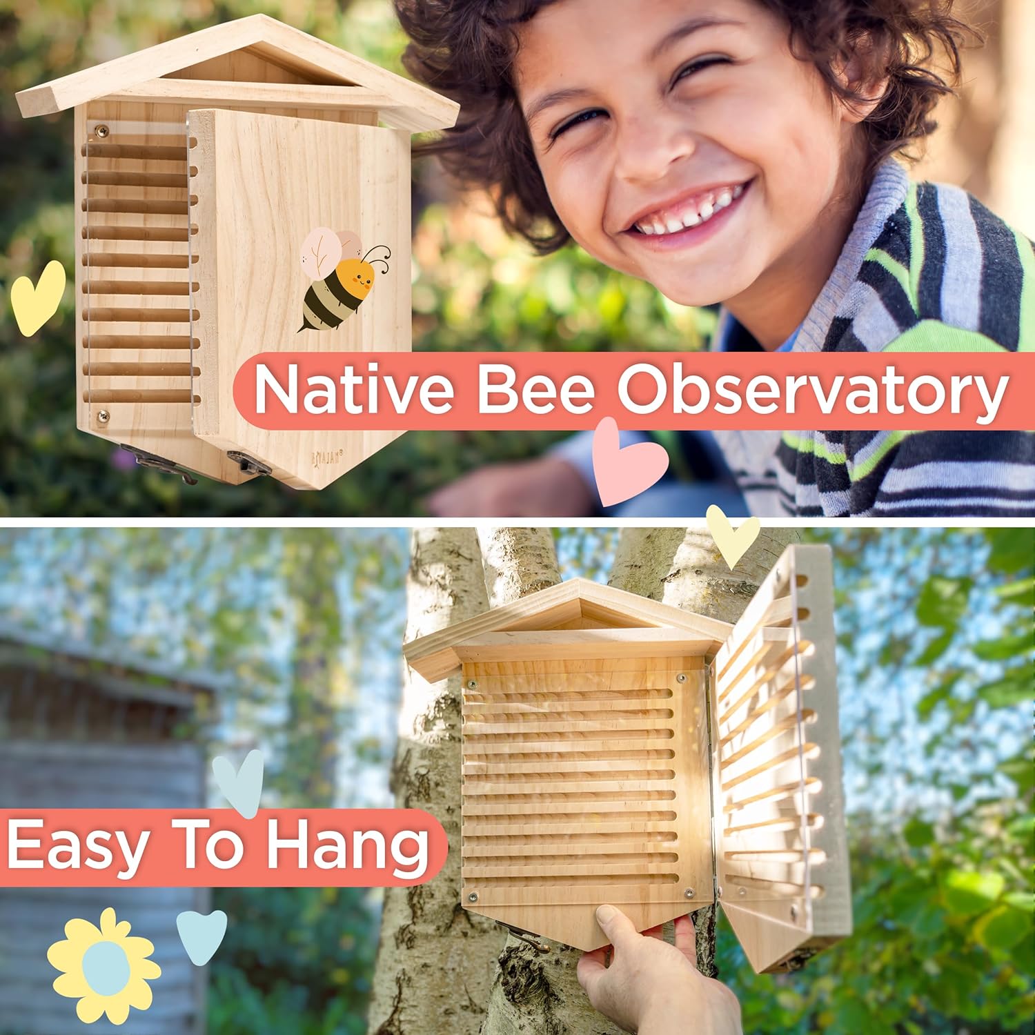 Native Bee Habitat Observatory, Nature Kit Bug Hotel, Bee House for Pollinator Bees, Mason Bee Houses for Pollinating Bees, Bug Habitat Toys for Kids 3-5 - Toyigo