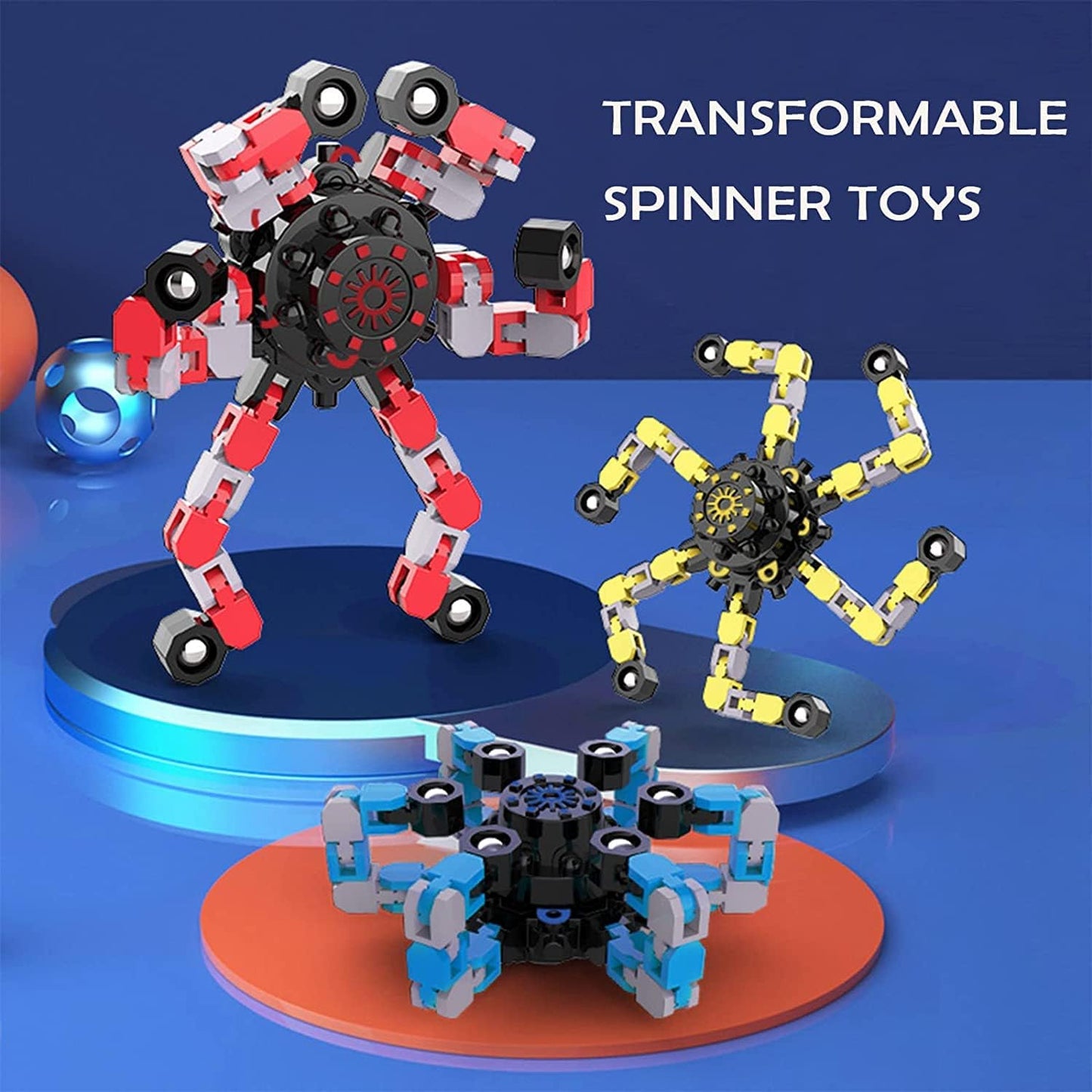 Transformable Fidget Spinner Pack, Mechanical Spiral Twister with Chain, Stress Relief Toy for Adults and Kids