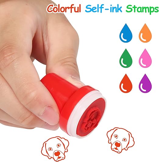 Dog Party Stamps for Kids, 24Pcs Assorted Pet Puppy Pals Self-Inking Stamps, Goodie Bag Stuffers, Paw Dog Birthday Party Favor for Kids, Teacher Stamps Reward Pinata Fillers Carnival Prizes