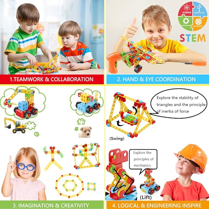 Building Toys, 404 Pieces STEM Toys Kit Creative Construction Engineering Learning Set for 5, 6, 7, 8+ Year Old Boys & Girls Best Toy Gift for Kids, Take-A-Part Building Blocks