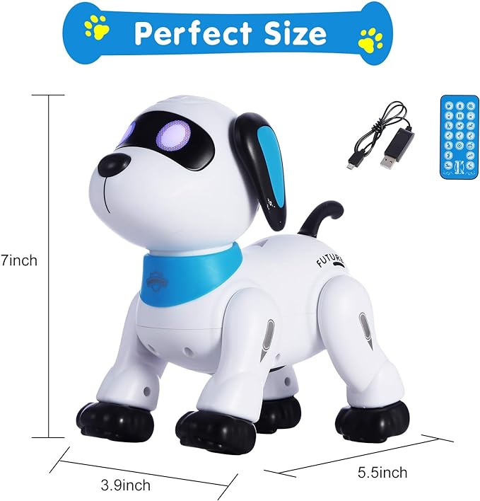 Remote Control Robot Dog Toy, RC Stunt Toy Dog with Sound LED Eyes, Programmable Interactive & Smart Dancing Robots for Kids 5 and up Electronic Pets Toys Robotic Dogs for Kids - Toyigo