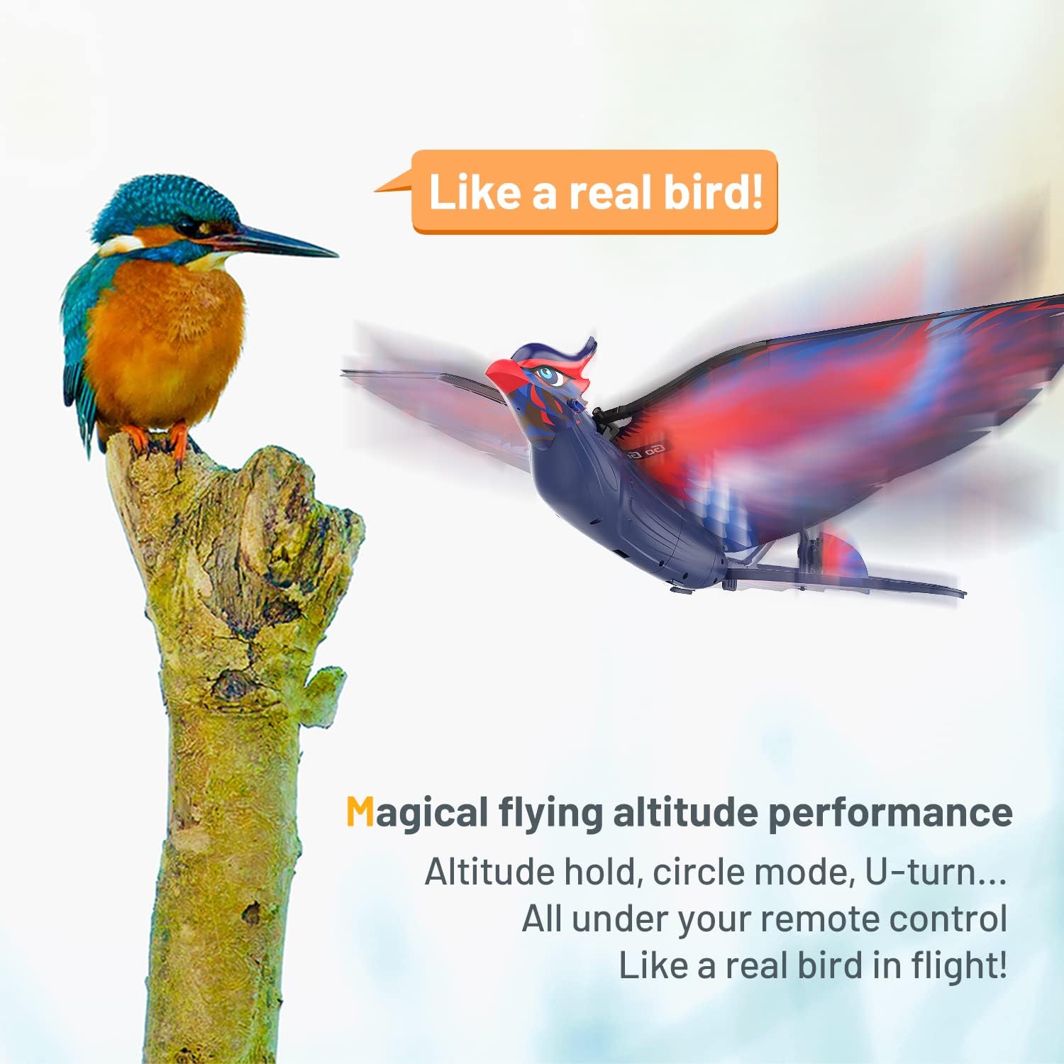 2.4G Remote Control Bird Toy, RC Bird Bionic Flying Bird, 6-axis Gyro RC Bird, Fabric Single Wing Lifting Design, Easy Indoor Outdoor RC Toy for Kids - Toyigo