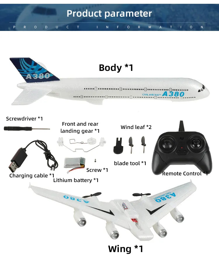 Airplane Airbus, A380 Airplane Foam Toys 2.4G Glide Fixed Wing RTF Plane Outdoor Toys Drone Modal Easy Fly RC airplane 3-Axis, Remote Control Plane - Toyigo