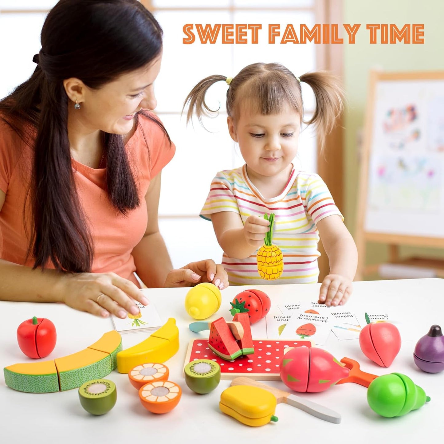 Magnetic Wooden Cutting Fruit Toy Set, Playhouse Kitchen Simulation for Kids with Cut & Play Features