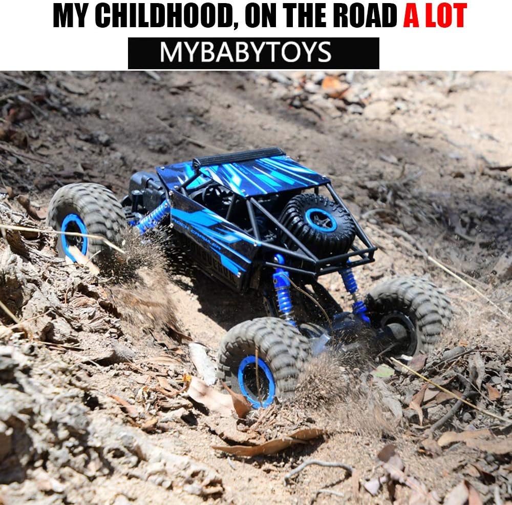 Remote Control Car, 2.4Ghz 4WD All Terrain RC,  Rock Crawler Monster Truck With 2 Batteries, Remote Control Car for Kids Boys, Blue - Toyigo