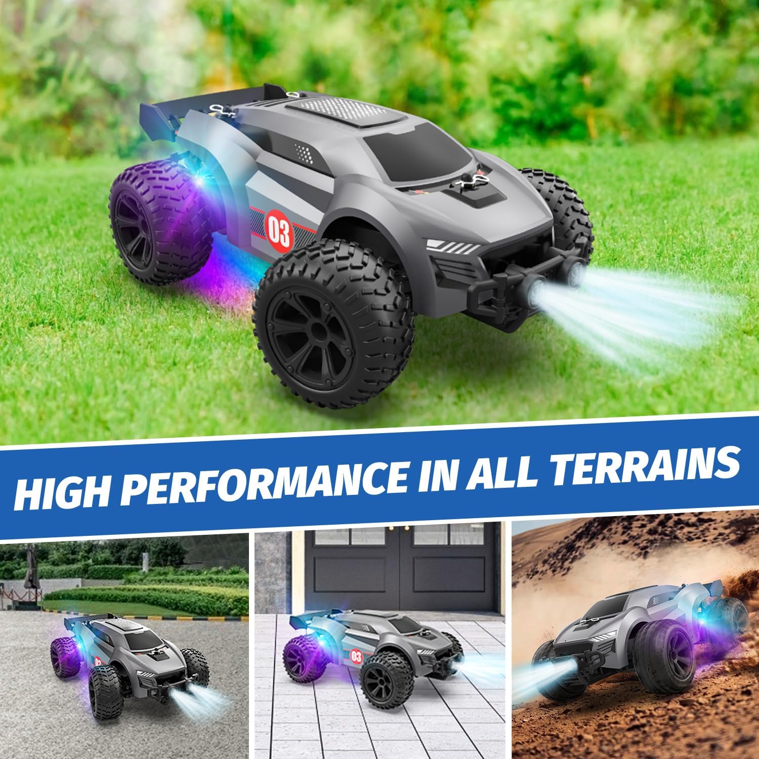 Remote Control Off-Road Racing RC Car, 2x1000mAh Rechargeable Battery, Toy Car Gift for 3 4 5 6 7 8 Year Old Boys Girl Kid, 20km/h High Speed RC Cars Off Road - Toyigo