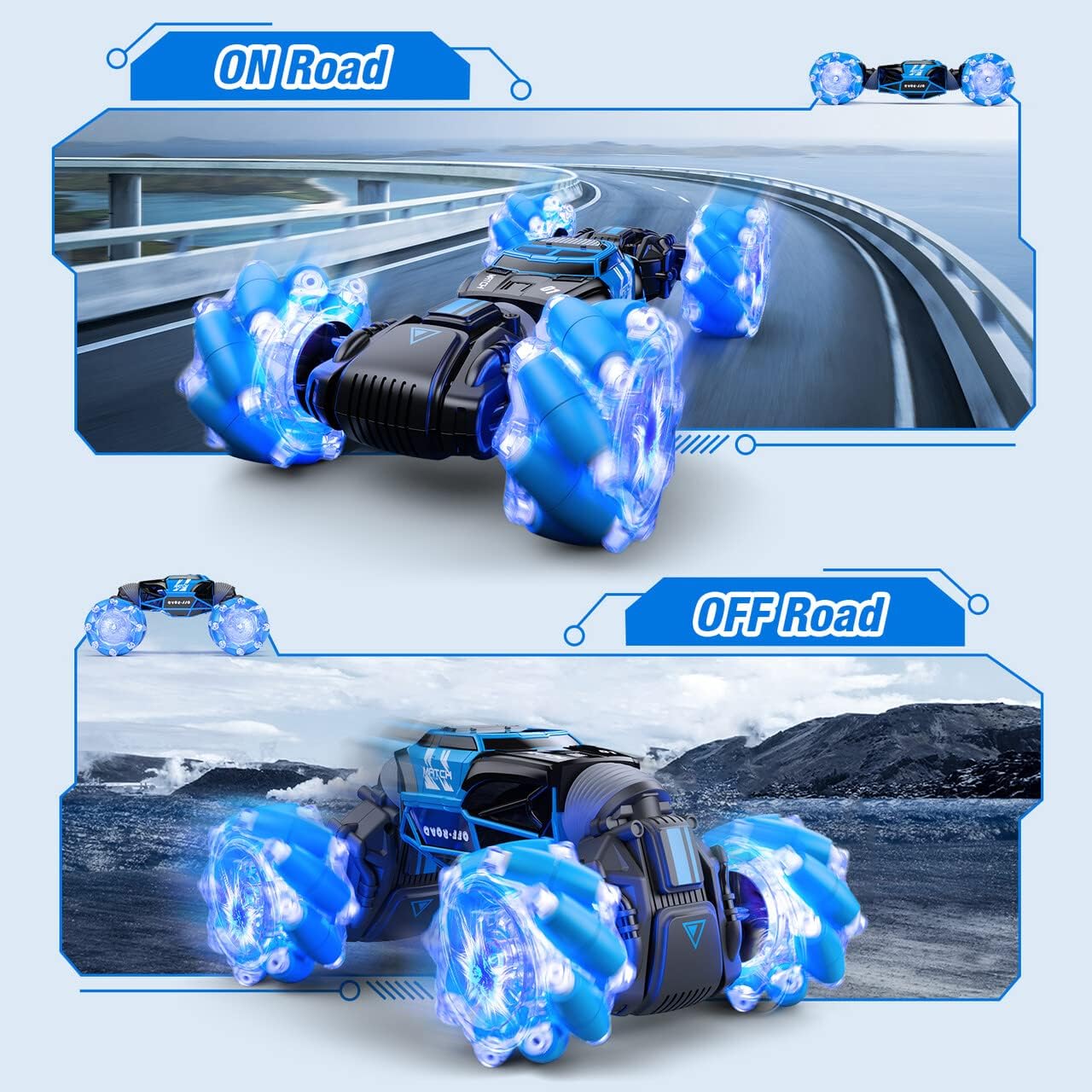 Rc Car, LED Gesture 4WD 2.4GHz Remote Control Gesture Sensing Car, 360ø Rotating Transform Off Road  Rc Stunt Car Double Sided with Lights & Dance for 6-12 Year Old Boys & Girls - Toyigo