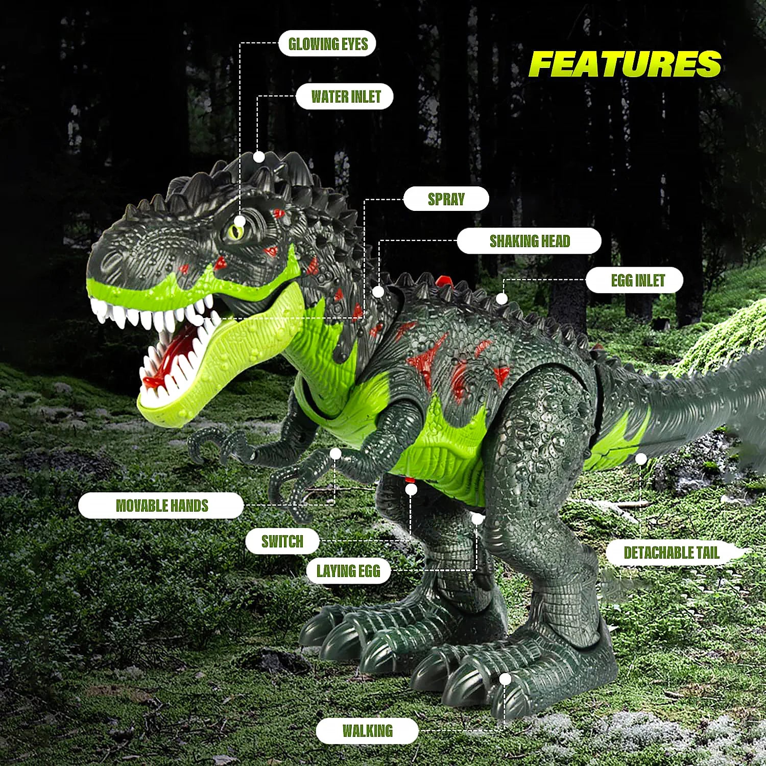 Remote Control Dinosaur, RC Walking Robot, T-Rex Dinosaur Toys, Simulated Flame Spray, Eggs Laying, Light & Roaring, Dinosaur Toys for 3-5 5-7 8-12 Kids - Toyigo