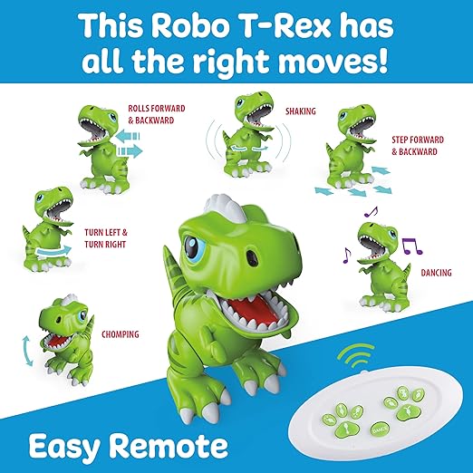 Power Your Fun Robo Pets T-Rex Dinosaur Toy for Boys and Girls, Remote Control Robot with LED Light Eyes, Interactive Hand Motion Gestures, STEM Program Treats, Walking Dancing Kids - Toyigo