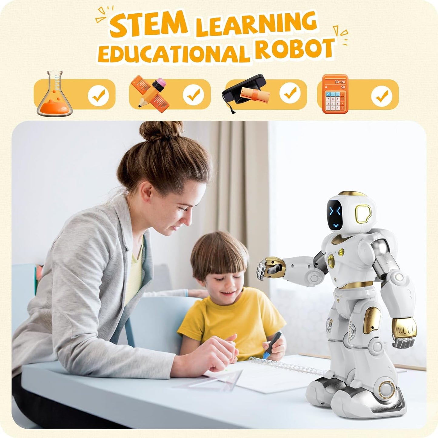 Smart Robot for Kids, Large Programmable Interactive STEM RC Robot, Voice Control and App Control, Gifts for Boys and Girls 4 5 6 7 8 9, Gold - Toyigo