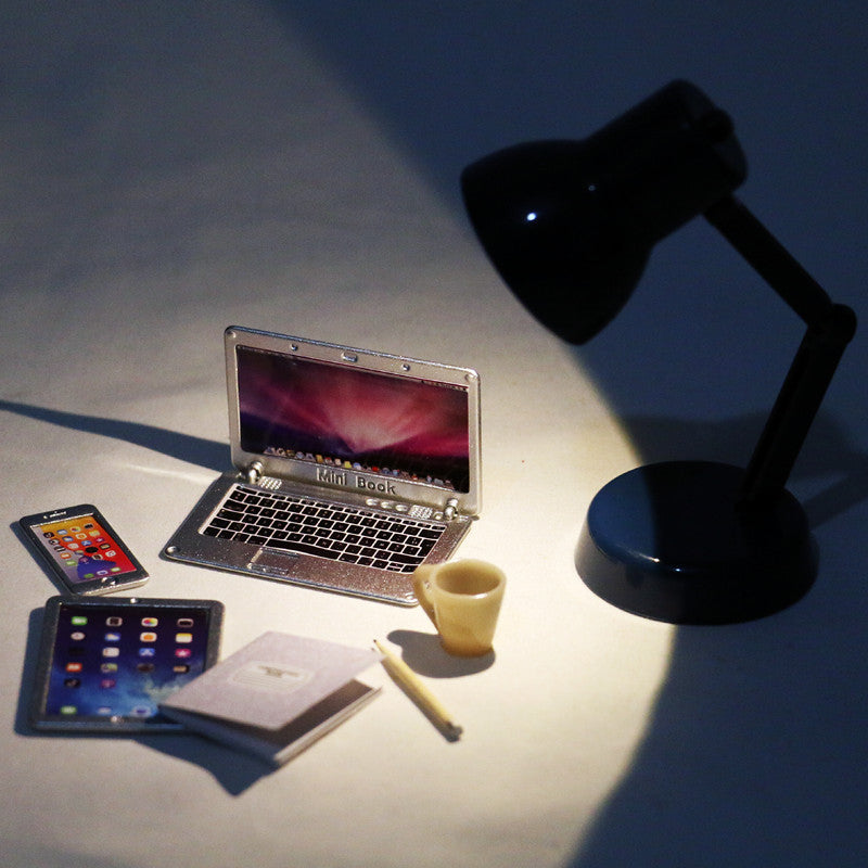 Dollhouse Miniature Set - Mobile Phone, Tablet, Folding Laptop, and Simulation Desk Lamp for Leisure and Office Scenes