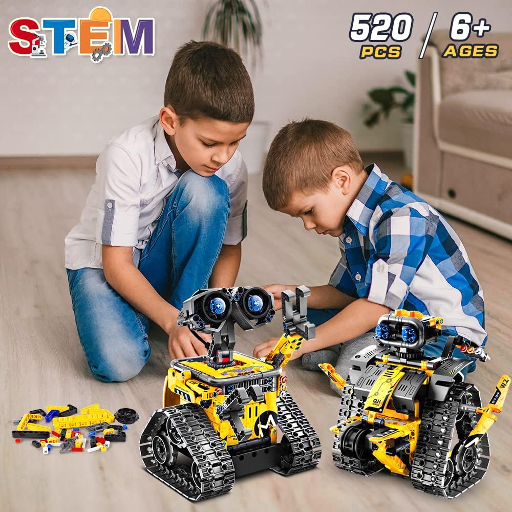 Robot Building Toys for Kids - 5 in 1 Remote & APP Controlled Building Set | RC Wall Robot/Engineer Robot/Mech Dinosaur STEM Toys for Boys Girls Age 6 7 8 9 10 11 12+ Year Old (520 Pcs) - Toyigo