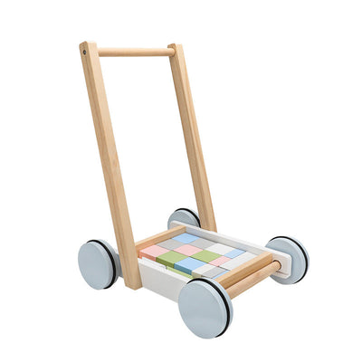 Multifunctional Wooden Walker & Storage Box - Building Blocks, Shopping Cart, and Play House Toy for Babies