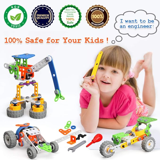 STEM Toys Kits Building Toys for Kids Age 4-8 5-7 6-8 Boys, MOONTOY 165 Pieces Gift 5 6 7 8 9 10 Year Old Building Blocks Set Erector Educational Activities Robot Engineering Construction Creative Game