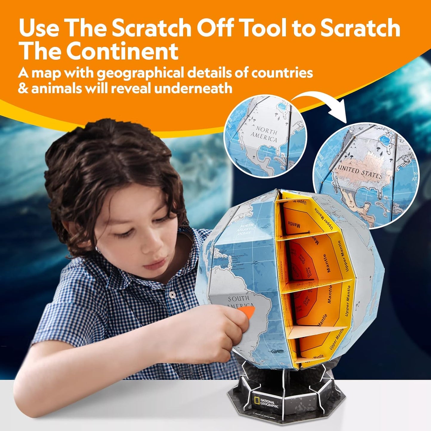 NATIONAL GEOGRAPHIC Scratchable Globe, Learning STEM Toys, Earth Globe National Geographic 3D Puzzles, Science Kit, Arts and Crafts for Kids Ages 8-12, Toys for Ages 8-13 Boys Girls