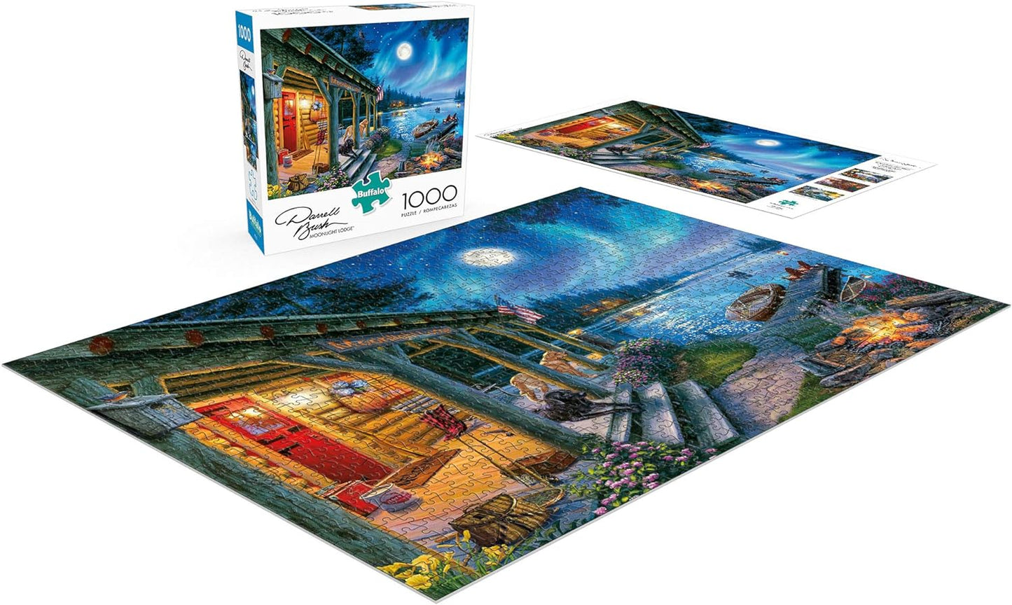 Darrell Bush - Moonlight Lodge - 1000 Piece Jigsaw Puzzle , Blue