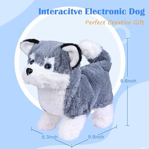 Toy Puppy Electronic Interactive Pet Dog - Walking, Barking, Tail Wagging, Stretching Companion Animal for Kids (Alaska Dog) - Toyigo