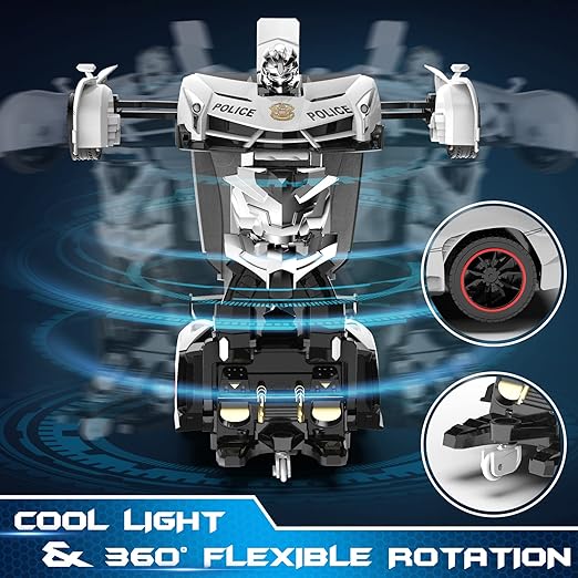 Transformer RC Cars, Single Button Press Transform into Police To Robot, 360 Degree Rotating & Drifting with Flashing Light, 2.4Ghz 1:18 Scale Transforming  Car Lambo Style - Toyigo