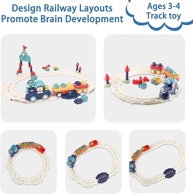 Learn Toddler Musical Train Set Toys, Kids First Electric Railway Tracks Playset, Baby Choo Choo Train W/Learning Blocks, Birthday Gifts for 12 18 Month 1 2 3 4 Year Old Boy Girl Infant Child