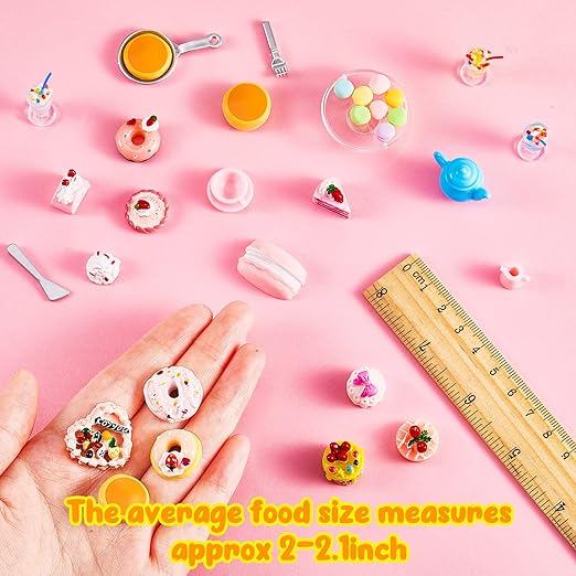 48 Pieces Miniature Food Drinks Bottle Toys, Mixed Pretend Food for Dollhouse Kitchen Accessories, Mini Cooking Food Toys for Kids Fake Cake, Ice, Cream Bread