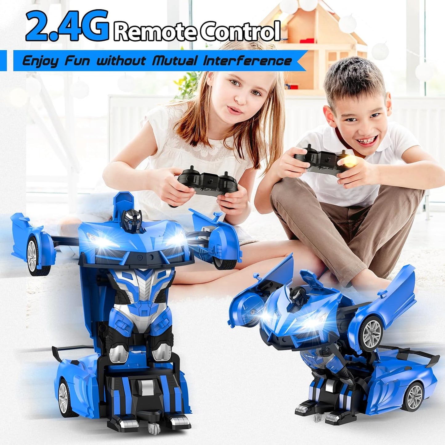 Remote Control Car, Transform Robot RC Cars, Cool LED Headlights, 2.4Ghz Toys Car, 360 Degree Rotation and One-Button Deformation, Christmas Birthday Gifts for Boys Girls - Toyigo