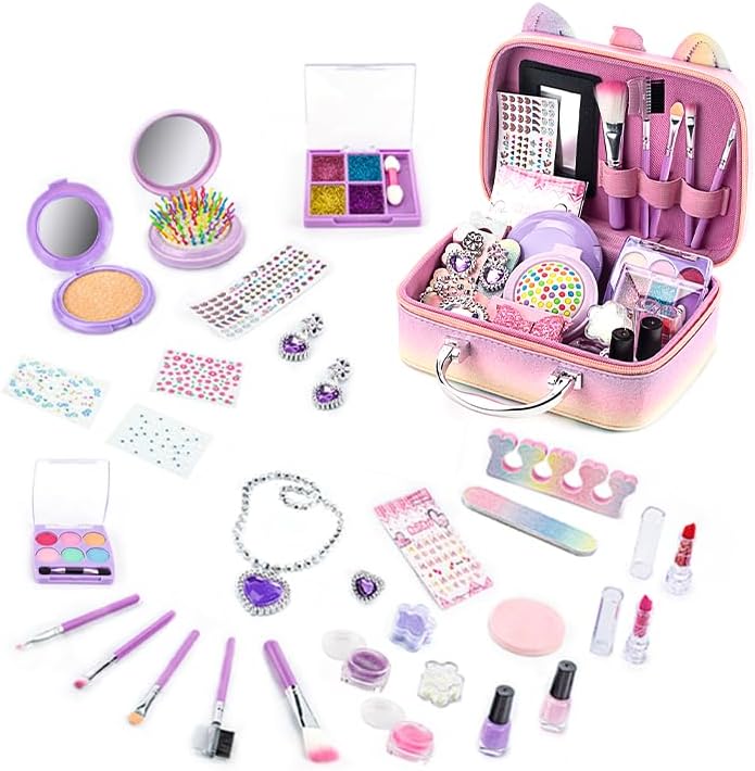 40 Pcs Kids Makeup Kit for Girls, Real Washable Non Toxic Make Up Kits for Girls Ages 6-12, Girls Makeup Set Gift for Christmas, Birthday & Other Occasions, Beginners Makeup Kit for Girls