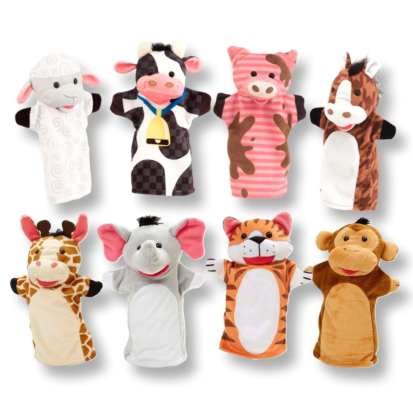 Animal Hand Puppets Set, (2 Sets, 8 Puppets Total), Zoo Friends and Farm Friends Collection