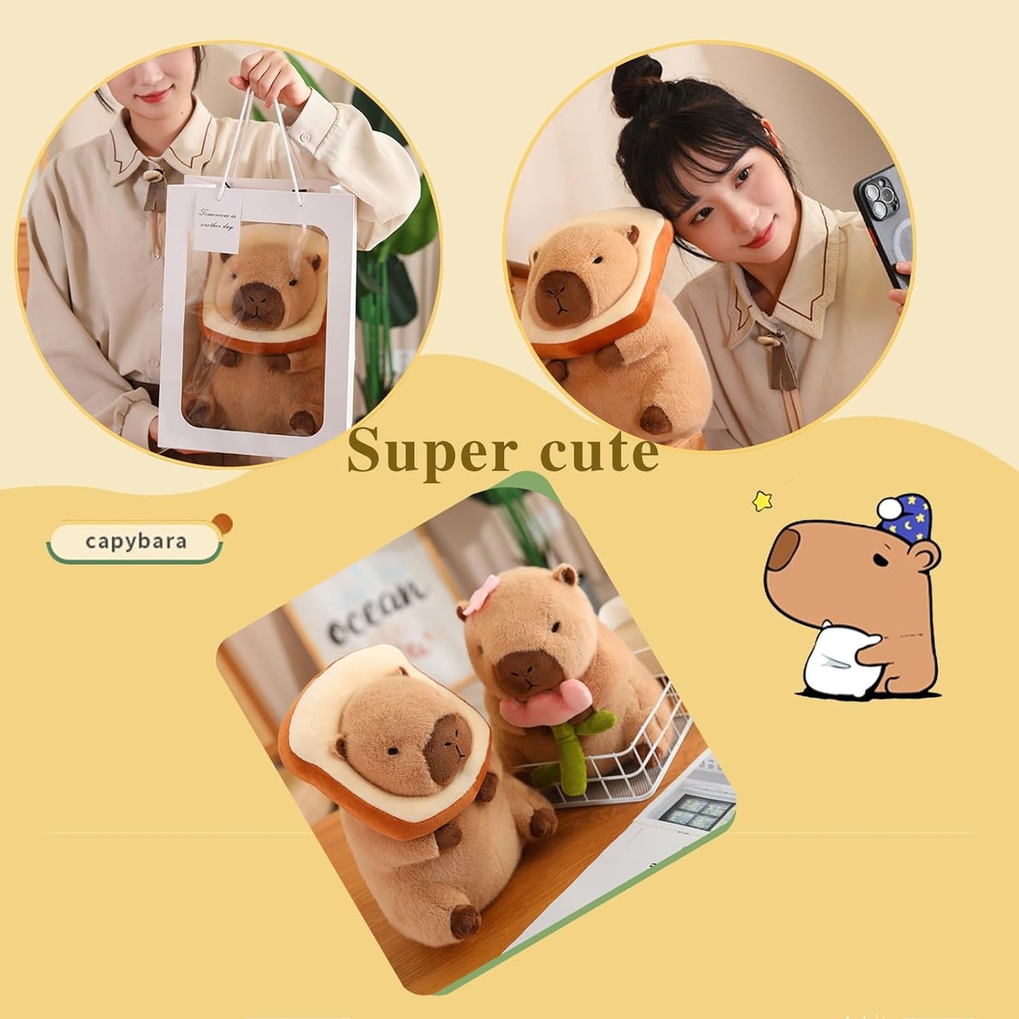 Cute Capybara Stuffed Animals, Wearable Toast Headset Capybara, Gifts for Kids, Bread Capybara, 12-inch Stuffed Animal