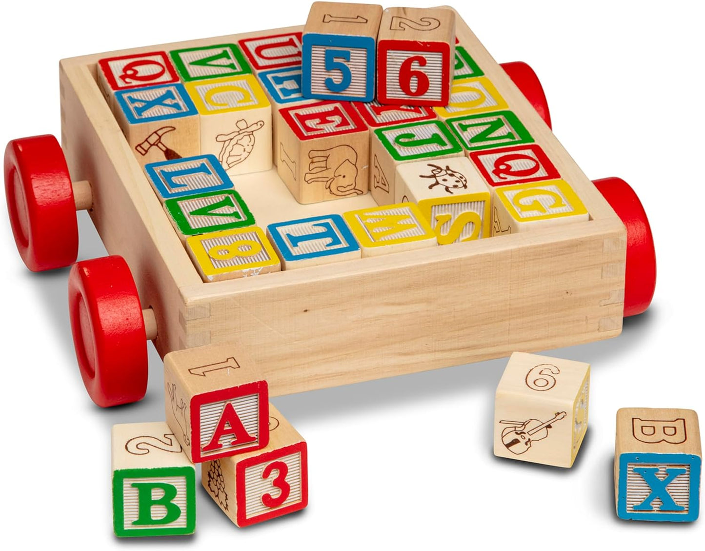 Classic ABC Wooden Block Cart, Educational Toy With 30 1-Inch Solid ABC Wood Blocks set, Montessori Wooden Block Set, For Toddlers Ages 2+ Kids Toys