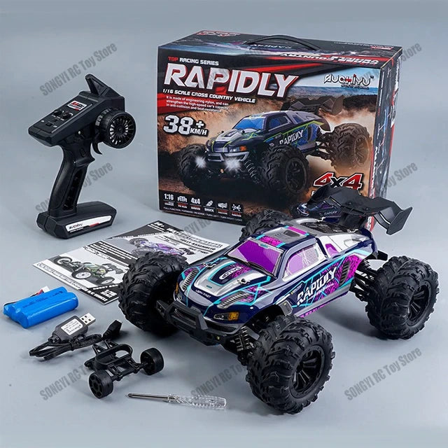 Rc Truck Cars, 16103 Fast Rc Cars, 50km/h 1/16 Off Road 4WD with LED Headlights, 2.4G Waterproof Truck, Remote Control Monster Truck for Adults and Kids - Toyigo