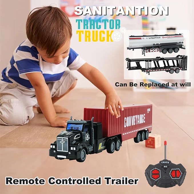 Remote Control Truck, 1:48 mini Truck Toy, equipped with 2 Rechargeable Batteries, Semi-Trailers include Car Carriers, Tank Trucks and Container Trucks For Kids - Toyigo