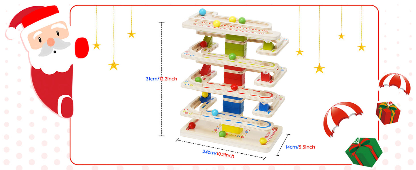 Educational Learning Toys, Wooden Marbles Run Ball Drop Toys, 8-Tier Rolling Tower Toys with 16 Balls Ramp Whirling Game Educational Learning Toys for Gifts 3 4 5 6 7 8 Years Toddler Boys Girls