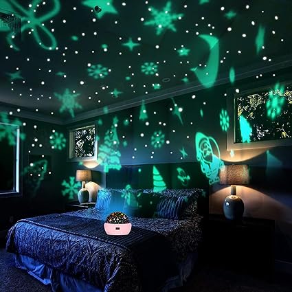 Indoor 2-in-1 Star Projection Night Light and Snowflake Projection Night Light with Timer and 360 Degree Rotation for Room or Bedroom Night Lights