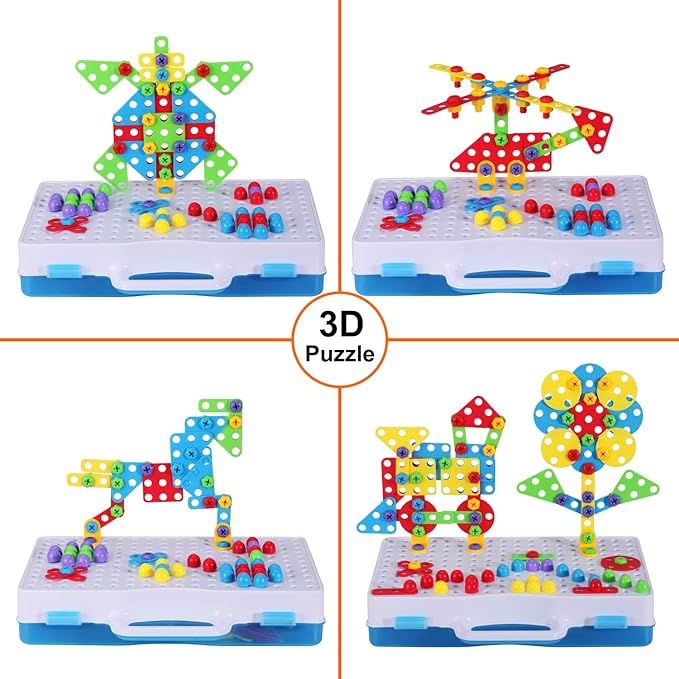 DIY Creative Mosaic Drill Set for Kids, 193 Pieces STEM Drill Toys Kit, Construction Engineering Building Blocks Learning Kit for Ages 3-10 Years Old, Creative Games & Fun Activity