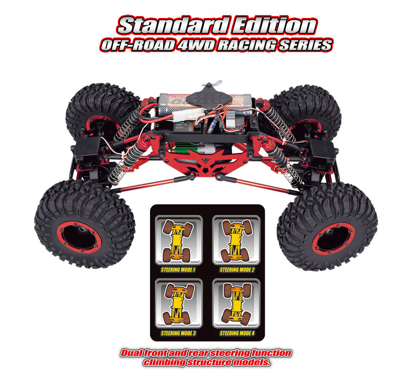 Toys 2.4G Waterproof Electric 1:10 Scale 4WD RC Rock Climbing Car Crawler Truck with Dual Front and Rear Steering Function