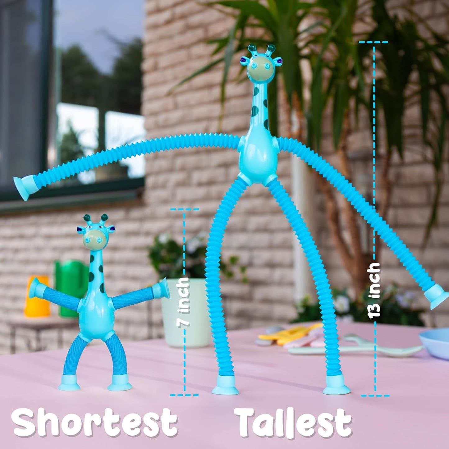 4 Pieces LED Telescopic Suction Cup Giraffe Toy, Shape Changing Telescopic Tube Fidget Toys, Pop Tubes, Fidget Tubes Sensory Toys for Girls Boys (Giraffe)