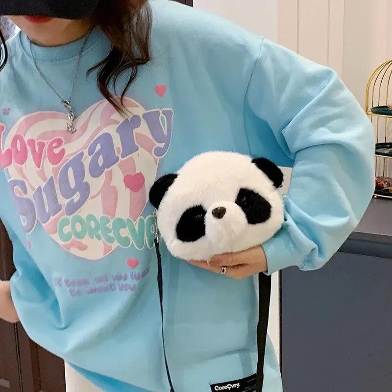 Smart Panda Soft Plush, Crossbody Panda Backpacks, Panda Shoulder Bag, Kawaii Purse Fur Material Trendy Purses Girl Wallet Stuffed Animals Toy for Kids Adults - Toyigo