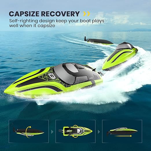 Rc Speed Boat, 30+ Mins, Self Righting Remote Control Boat for Pools & Lake, 2 Battery, Pool Toys for Kids, Radio Controlled Watercraft, 20+ MPH, 2.4GHz Racing Boat - Toyigo