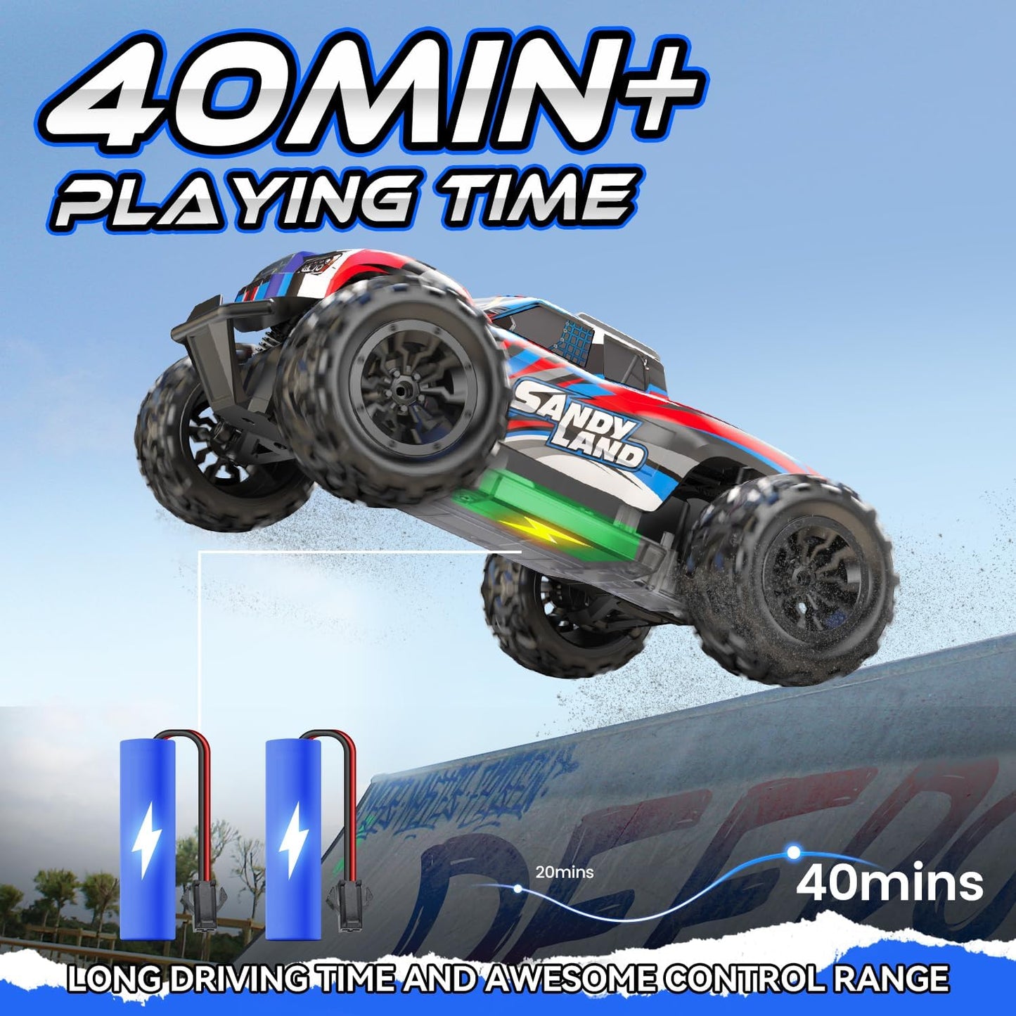 RC Cars, Best Toys Racing Car Gifts, High Speed 2.4 GHz All Terrain Remote Control Monster Truck with 2 Batteries for 40 Min Play for Boys Girls Kids Beginners - Toyigo