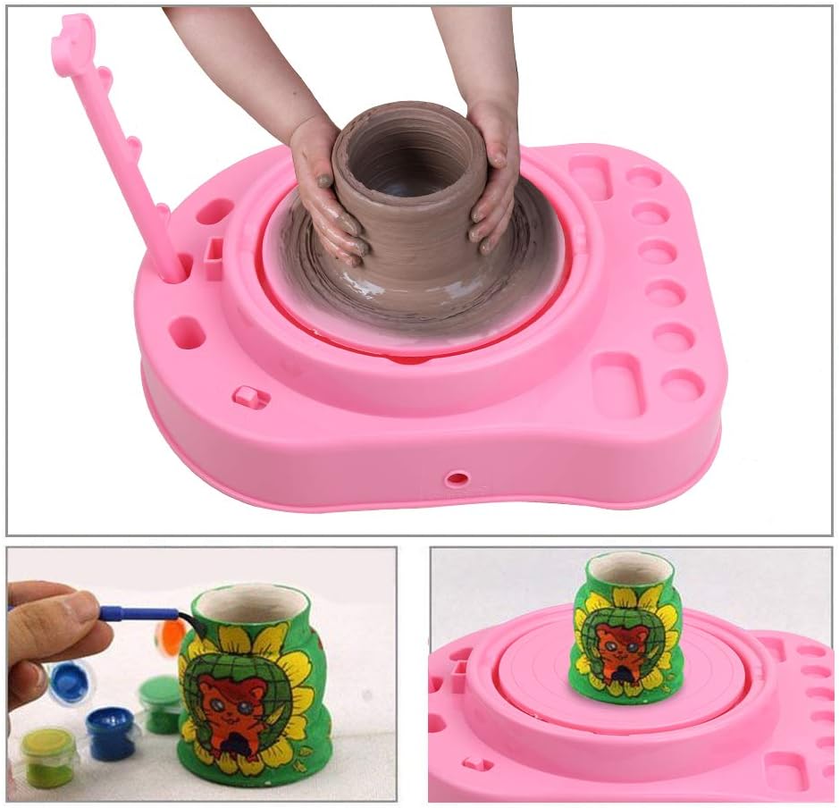 Pottery Wheel, Pottery Studio, Craft Kit, Artist Studio, Ceramic Machine with Clay, Educational Toy for Kids Beginners (Pink)