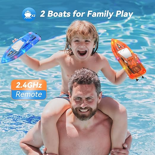 Remote control Boats, 2Pack LED Light RC Boat for Pools and Lakes, Rechargeable Battery, Low Battery Alarm, Bathtub Toy Boats with Whole Body Waterproof - Toyigo