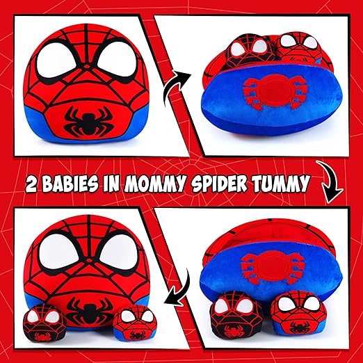 3 in 1 Spider Plush Pillow, Super Soft Stuffed Animal Toys for Kids Adults, Plush Pillow Home Decorations, Spider Mommy Stuffed Animal Toys with 2 Babies in her Tummy