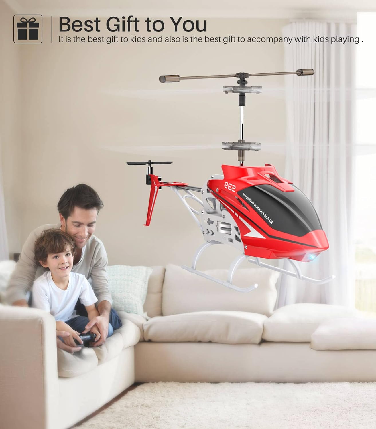 RC Helicopter, S39 Aircraft with 3.5 Channel, Bigger Size, Sturdy Alloy Material, Gyro Stabilizer and High&Low Speed, Multi-Protection Drone for Kids and Beginners to Play Indoor-Red - Toyigo