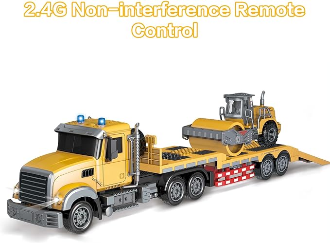 RC Semi Truck with Trailer Toy, 1:24 RC Semi-trailer Engineering Tractor With Sound And Lights, 1:24 RC Semi-trailer Engineering Tractor With Sound And Lights, Construction Vehicles For Kids - Toyigo