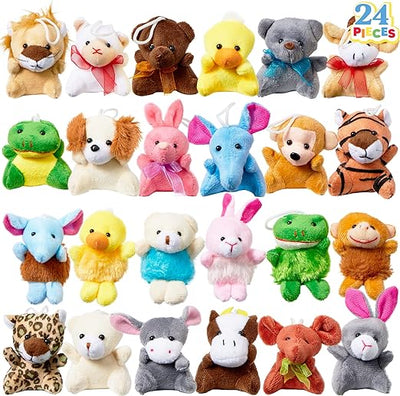 24 Pack Mini Animal Plush Toy Assortment (24 Units 3" Each), Animals Keychain Decoration for Kids, Small Stuffed Animal Bulk for Kids, Carnival Prizes, School Gifts, Valentine's Day Party Favors