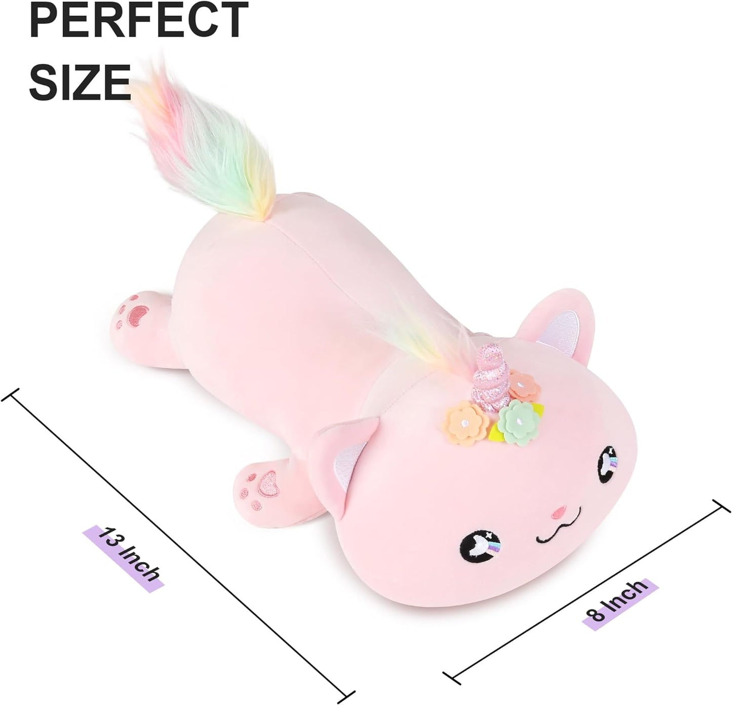 Cute Kitten Unicorn Plush Toy, Stuffed Animal Kitty, Soft Anime Cat Plush Pillow for Kids (Pink Unicorn Cat, 12")