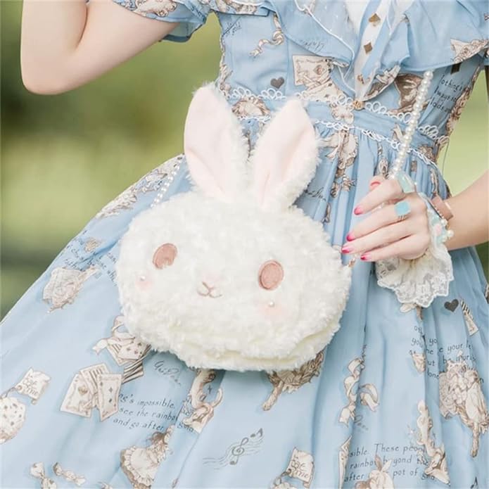 Cute Bunny Crossbody Bag, Cartoon Plush Rabbit Backpack, Kawaii Fluffy Plush, Animal Purse Lovely Lolita Girl Handbag for kids Teenagers Lovely Fluffy Bunny Pearl Backpack - Toyigo