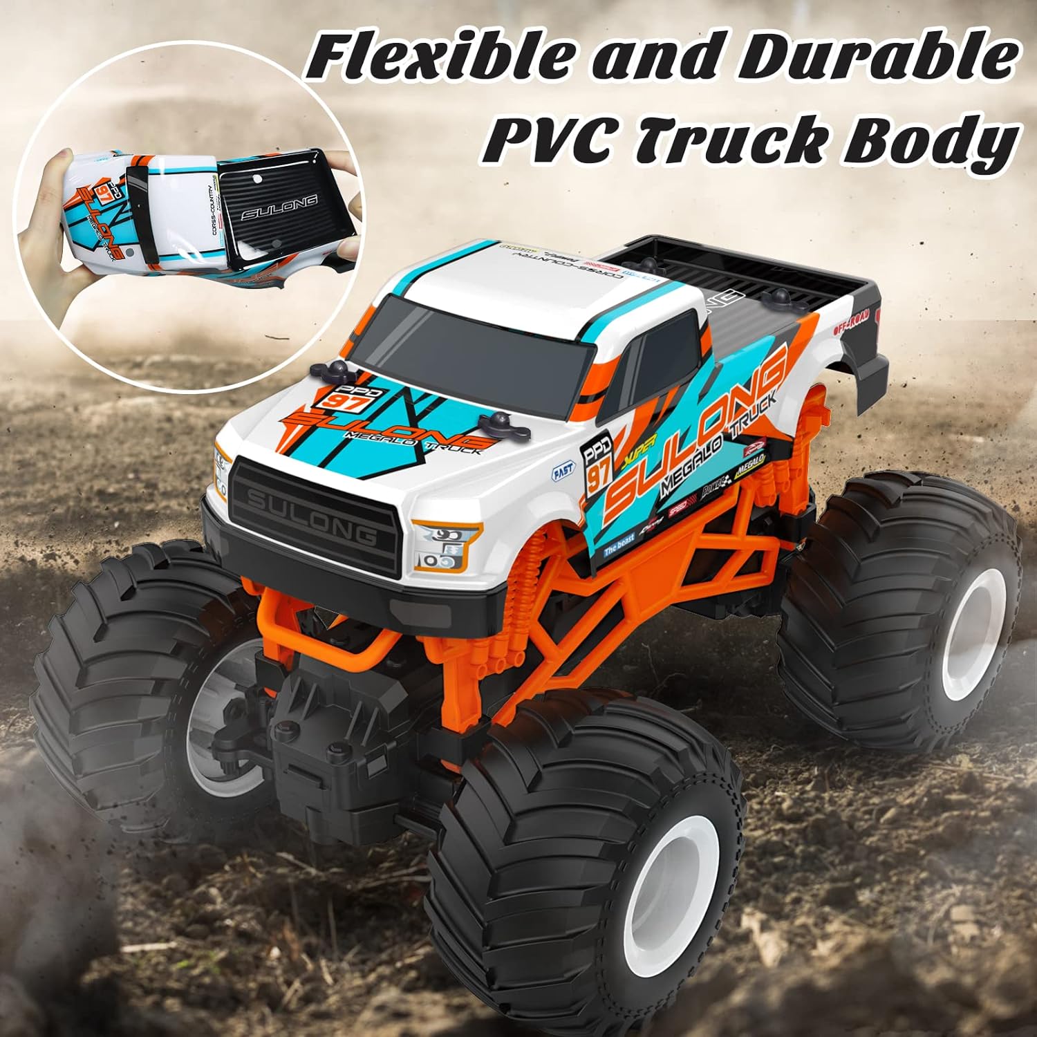 RC Truck, 1:16 Scale RC Monster Truck, 2.4GHz All Terrain Car for Kids 4-12, 20 Km/h Off Road RC Truck, Christmas or Birthday Gift - Toyigo